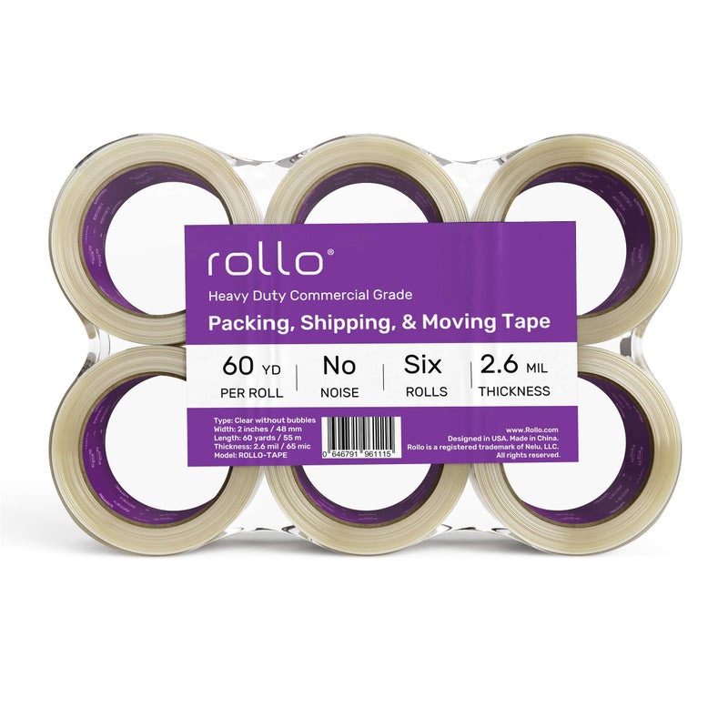 Rollo No Noise Packing Tape - Silent Shipping Tape 60 Yards x 2" Wide x 2.6 Mil Thick (6 Refill Rolls) - Clear Heavy Duty Industrial Quiet Tape for Packaging, Shipping, Moving, Storage with No Bubbles - Image 4